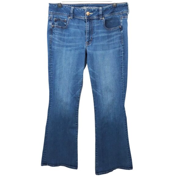 American Eagle Super Stretch Kick Boot Jeans Womens Size 14 Mid Rise Denim - Picture 1 of 15
